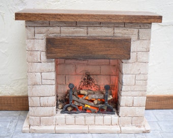 Handmade 1/12th Scale Dollhouse Stone Fireplace
