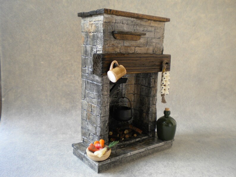 Dollhouse Kitchen Fireplace Stone Cottage Cooking Puppenhaus Etsy