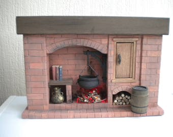 Dolls House Miniature Fireplace 1:12 Scale Colonial, Tudor, Medieval, Cooking, Historical. One Inch Fireplace