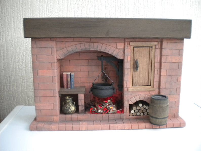 Dolls House Miniature Fireplace 1:12 Scale Colonial, Tudor, Medieval, Cooking, Historical. One Inch Fireplace image 1