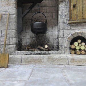 DollsHouse Fireplace, Miniature Fireplace Grey Stone Cottage Medieval Tudor Old Kitchen Fireplace Accessory One inch Scale 1:12 scale image 4