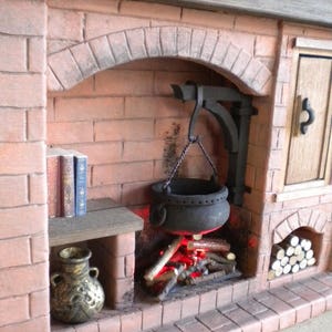 Dolls House Miniature Fireplace 1:12 Scale Colonial, Tudor, Medieval, Cooking, Historical. One Inch Fireplace image 2