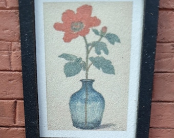Dolls House Picture 1/12th Scale - Oriental style Print - Red Flower in vase