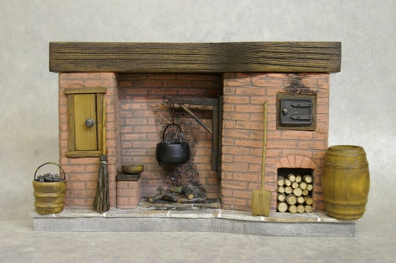 Dollhouse Fireplace Colonial Red Brick With Oven Door Etsy