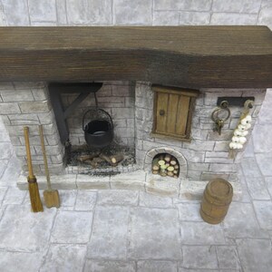 DollsHouse Fireplace, Miniature Fireplace Grey Stone Cottage Medieval Tudor Old Kitchen Fireplace Accessory One inch Scale 1:12 scale image 3