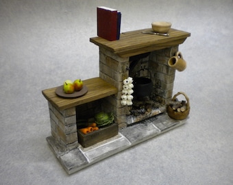 DollHouse Fireplace Stone One Inch Dollhouse Kitchen Fireplace Miniature Furniture Dollshouse Kamin