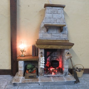 Dolls House Fireplace - FieldStone Kitchen Cooking Fire Miniature Puppenhaus Küche One inch Kitchen Fireplace