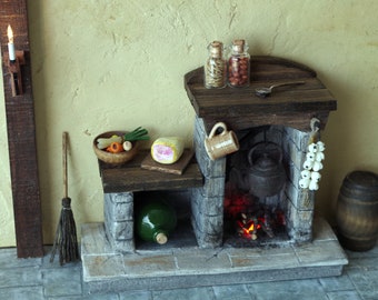 Dollhouse Miniature Fireplace: Stone Cottage, Handmade