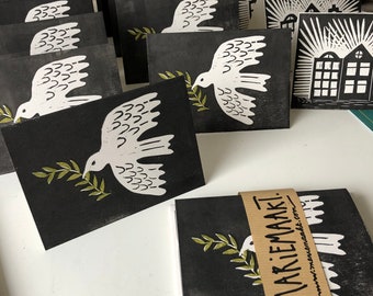 set of handprinted christmas cards