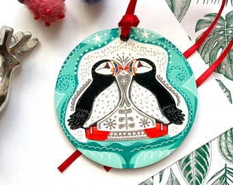 Puffin Christmas Decoration, Scandi Puffins Hanging Decoration, Christmas Tree Decoration, Puffin Lover, Quirky Festive Decor