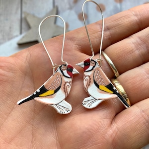 Goldfinch Bird Earrings, Goldfinches Dangle Earrings, Statement Jewellery, Unique Birthday Gifts, Handmade Jewellery, Gift For Best Friend.