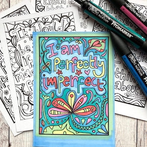 Colouring Postcards Set, Positive Quote Postcards, Positivity Cards, Set of  5, White or Kraft Card.