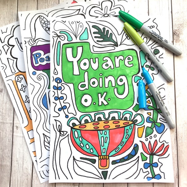 Instant Download PDF Colouring Page Motivational Quote, You Are Doing Ok, Self Care, Positive Affirmation , Home School, Relaxation.