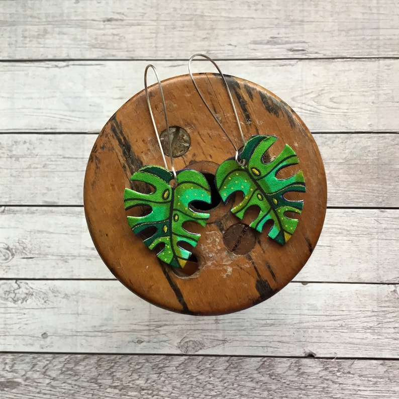 Monstera Leaf Drop Earrings, Leaf Jewellery, Emerald Green, Statement Jewellery, Nature Lover Gift, Best Friend Gift, Unique Birthday Gift. image 5