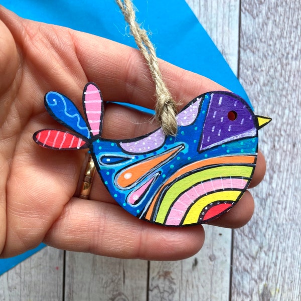 Rainbow of Hope Bird Decoration, Colourful Gifts, Thinking Of You, Get Well Soon, Positivity Gift, New Home Gift, Rustic Decor.