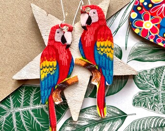Acrylic Wine Cup Parrot Earrings - Colorful Dangle Hawaiian Beach Bird Jewelry For Women