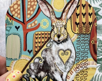 Mystical Hare Coaster, Woodland Animal Art