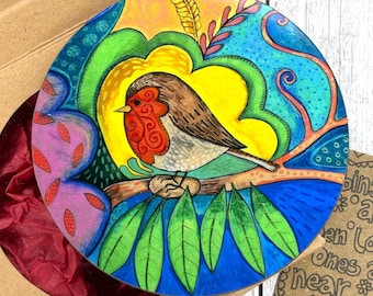 Quirky Robin Bauble or Coaster, Remembrance Decor