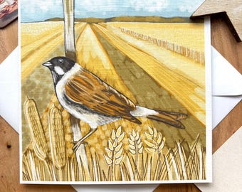 Reed Bunting Card – Hand Drawn Bird Illustration, Any Occasion.