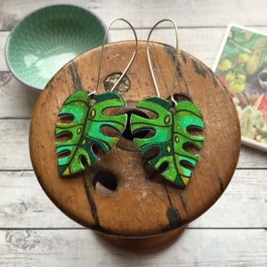 Monstera Leaf Drop Earrings, Leaf Jewellery, Emerald Green, Statement Jewellery, Nature Lover Gift, Best Friend Gift, Unique Birthday Gift. image 7