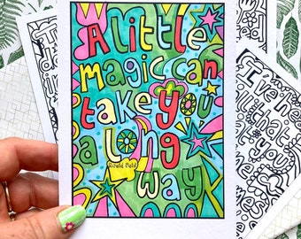 Juego de postales para colorear con citas de Roald Dahl, impresiones A6