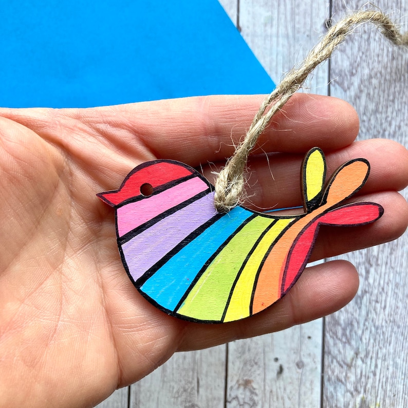 Lockdown Birthday Gift Letterbox Gift Missing You Positivity Gift Thinking Of You New Home Gift Rustic Decor. Rainbow Bird Hug Gift