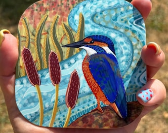 Kingfisher Coaster, Original Illustration , River Birds.