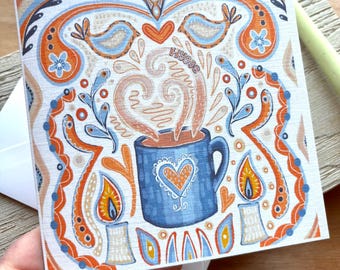 Hygge Hug Card - Scandi Inspired - Happy Birthday - Thinking of You - Hand Drawn Illustration.