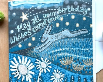 Hare Birthday Card - Hand Drawn Wildlife Illustration