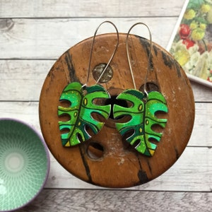 Monstera Leaf Drop Earrings, Leaf Jewellery, Emerald Green, Statement Jewellery, Nature Lover Gift, Best Friend Gift, Unique Birthday Gift. image 8