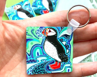 Puffin Key Ring, Puffin Key Chain, Sea Bird, Square Keyring, Bird Lover, Seaside, For Keys, Bird Watcher, New Home Gift, Twitcher Gifts.