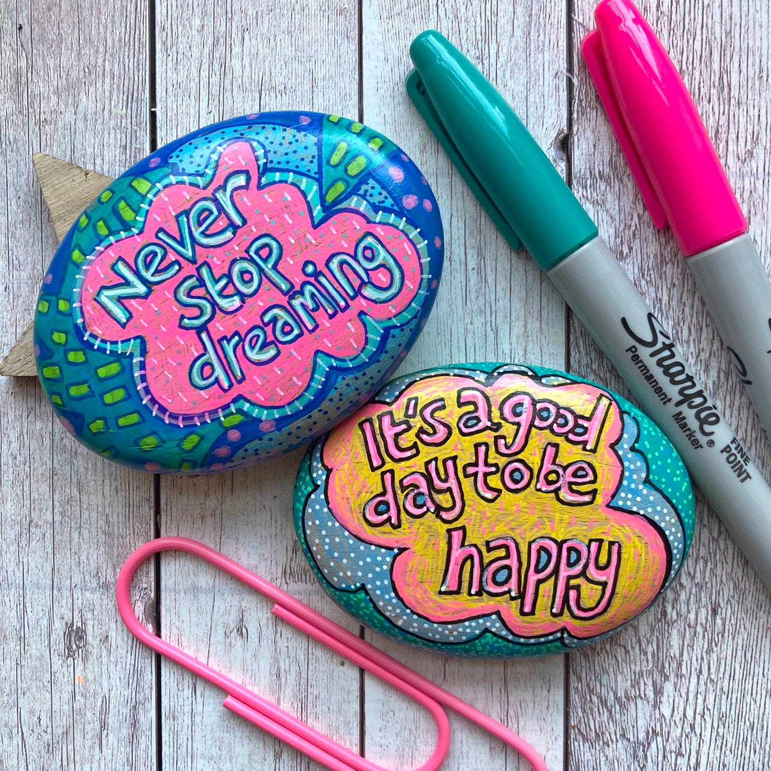 Painted Wood Pebble Illustrated Quote Pebbles Positivity Etsy