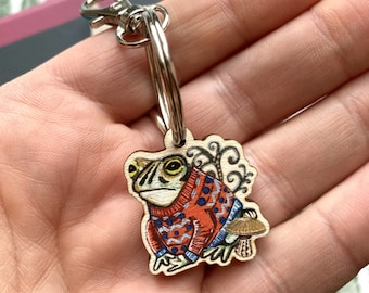 Toad Keyring, Quirky Toad in Jumper, Maple Veneer MDF