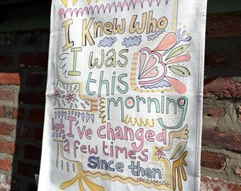 Fun Quote Tea Towel, Kitchen Baking Gift, Lewis Carroll.