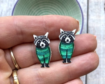 Raccoon Studs, Raccoon Jewellery, Unique Birthday Gift, Animal Earrings, Shrinky Dink, Quirky Gifts For Friend.