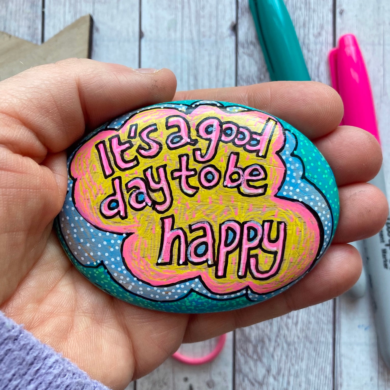 Painted Wood Pebble Illustrated Quote Pebbles Positivity Etsy