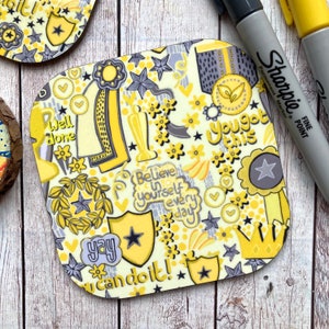 Believe In Yourself Quote Coaster, Motivational Quotes, Positive Affirmation Coaster, Yellow, Grey, Housewarming Gift, Inspirational Gifts.