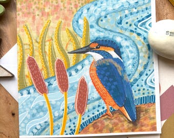 Kingfisher Card – Hand Drawn Bird Illustration, Any Occasion.