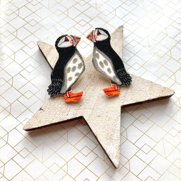 Puffin Studs, Cute Puffin Jewellery, Unique Birthday Gift, Bird Earrings, Shrinky Dink, Puffin Lover Gift, Quirky Birthday Gift.