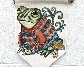Toad in Sweater Linen Pennant, Quirky Wall Decor