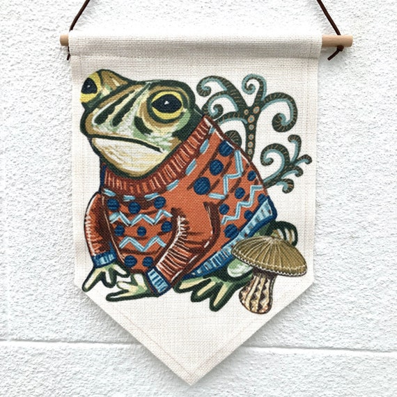 Toad in Sweater Linen Pennant, Quirky Wall Decor