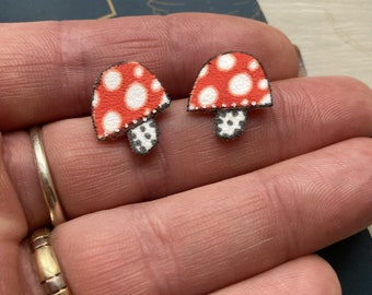 Toadstool Stud Earrings, Shrinky Dink Earrings, Fly Agaric Studs, Fungi Jewellery, Quirky Birthday Gift, Nature Lover, Unique Gifts.