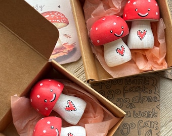 Toadstool Friendship Gift, Mini Mushroom Duo, Letterbox Gift.