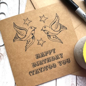 Carte d'anniversaire tatouage jeu de mots - joyeux anniversaire - carte d'amant de tatouage - carte pour meilleur ami - carte Kraft.
