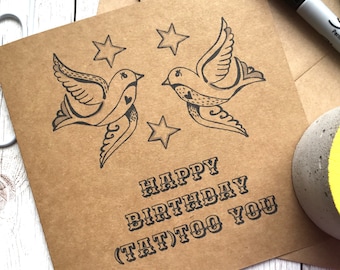 Tattoo Birthday Card - Birds in Flight Design, Tattoo Lover Gift