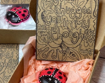 Sending a Hug Gift, Hand-Painted Ladybug Pebble, Thinking of You