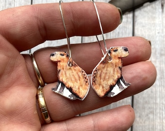 Capybara Dangle Earrings, Shrink Plastic, Handmade Jewellery