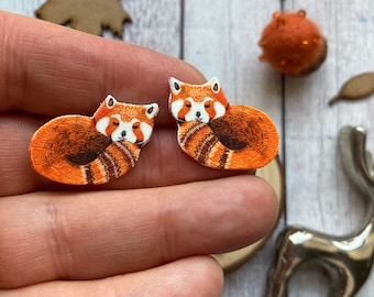 Red Panda Stud Earrings, Cute Animal Studs, Shrink Plastic Jewellery, Red Panda Lover, Gift For Friend, Quirky Gift For Her, Unique Gifts.