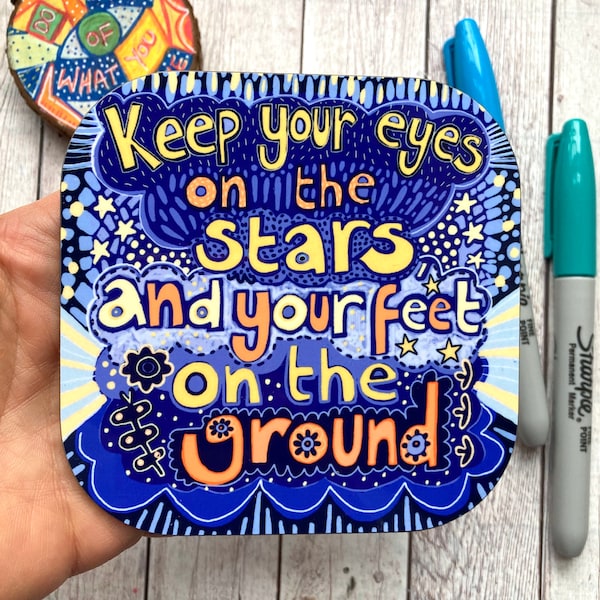 Posavasos con frase motivacional, afirmación positiva, diseño de estrellas