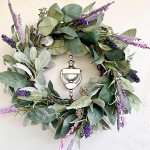 Lavender Eucalyptus Wreath for Front Door, Sage Green Purple Wreath, Farmhouse Lavender Door Decor, Year Round Botanical Wreath